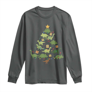 Funny Christmas Dinosaur Long Sleeve Shirt Dino Xmas Tree Rex Paleontologist TS11 Dark Heather Print Your Wear