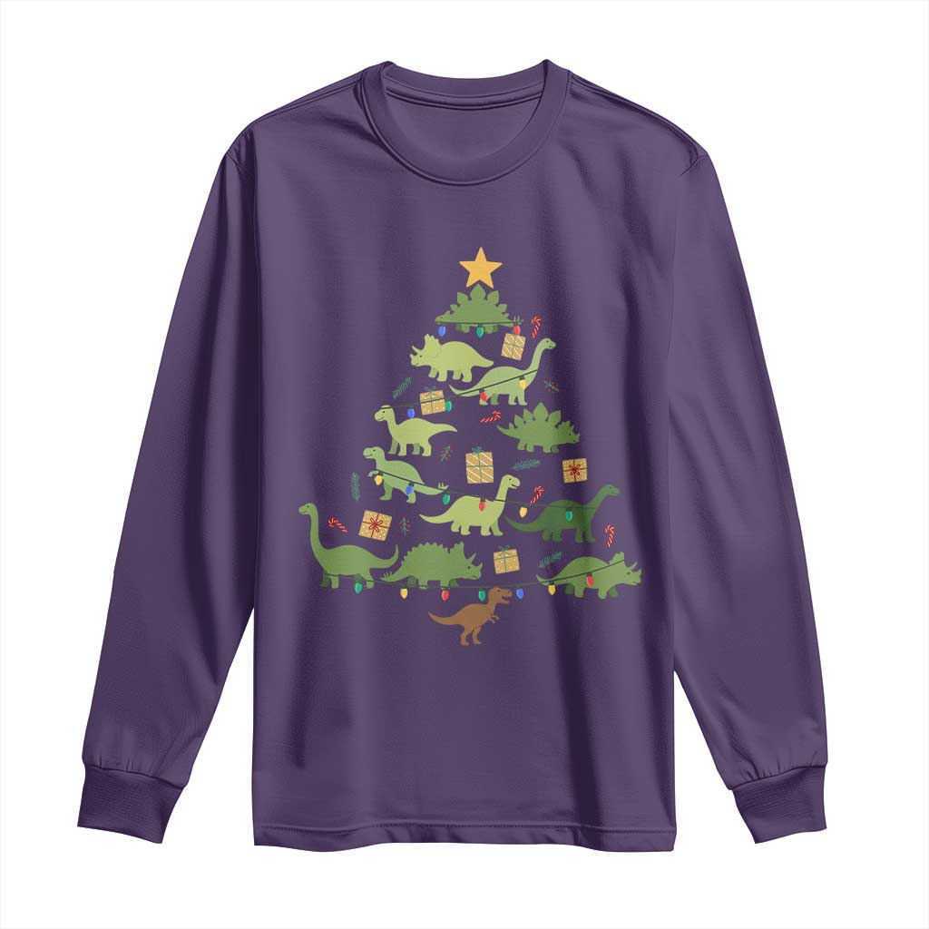 Funny Christmas Dinosaur Long Sleeve Shirt Dino Xmas Tree Rex Paleontologist TS11 Purple Print Your Wear