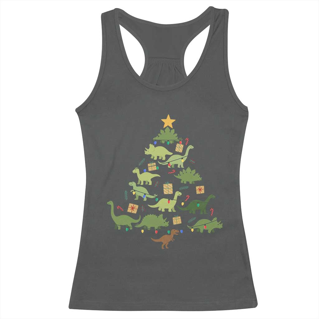 Funny Christmas Dinosaur Racerback Tank Top Dino Xmas Tree Rex Paleontologist TS11 Dark Heather Print Your Wear