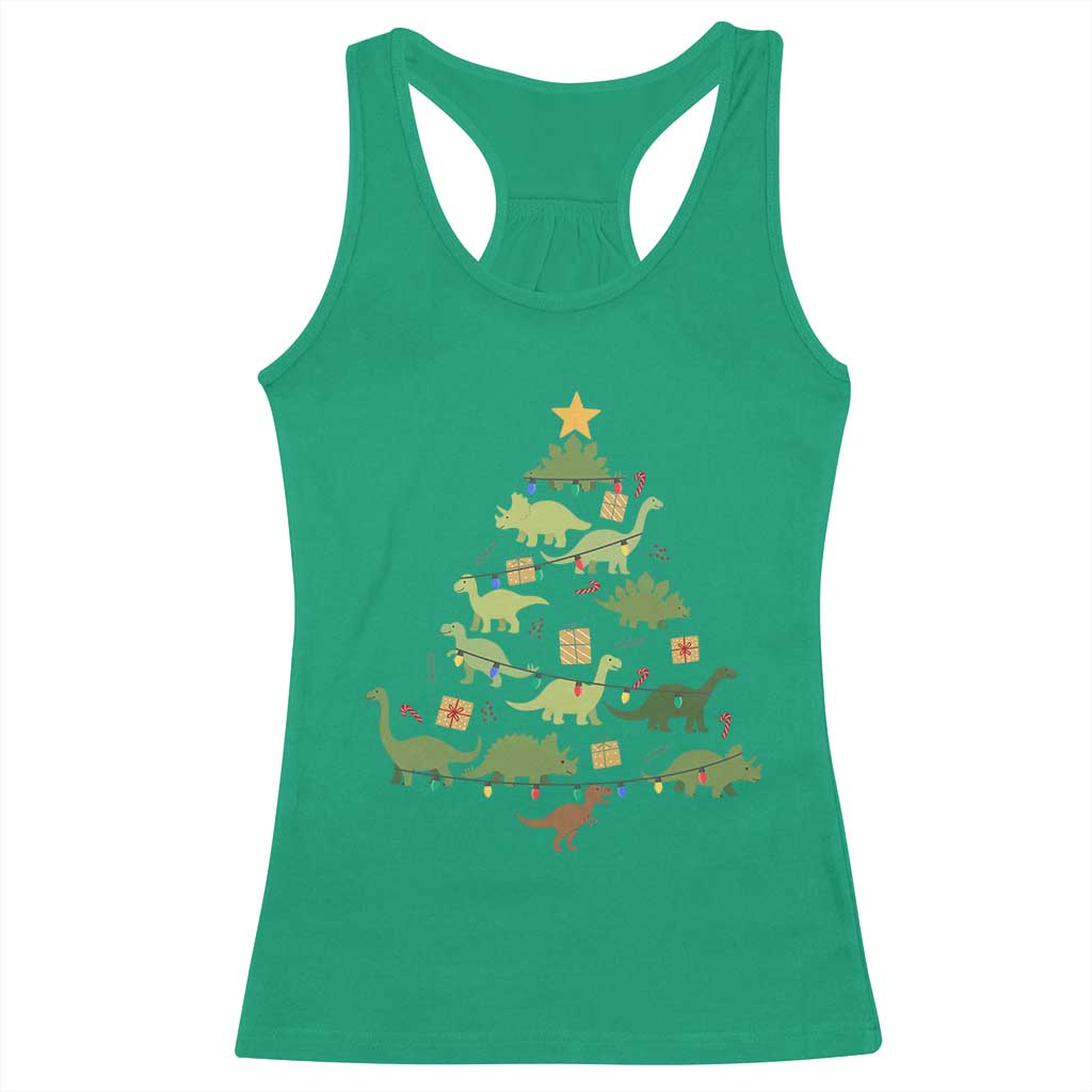 Funny Christmas Dinosaur Racerback Tank Top Dino Xmas Tree Rex Paleontologist TS11 Irish Green Print Your Wear