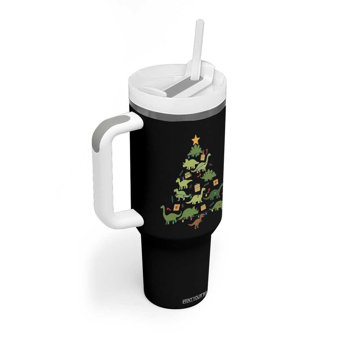 Funny Christmas Dinosaur Tumbler With Handle Dino Xmas Tree Rex Paleontologist TS11 Print Your Wear
