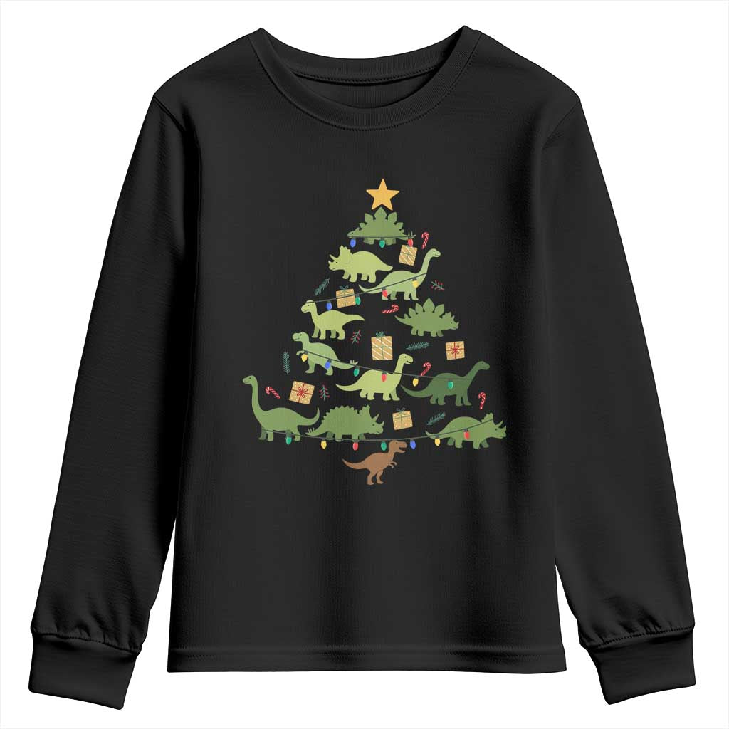 Funny Christmas Dinosaur Youth Sweatshirt Dino Xmas Tree Rex Paleontologist TS11 Black Print Your Wear