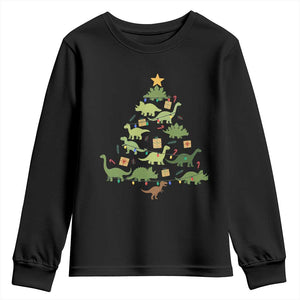 Funny Christmas Dinosaur Youth Sweatshirt Dino Xmas Tree Rex Paleontologist TS11 Black Print Your Wear
