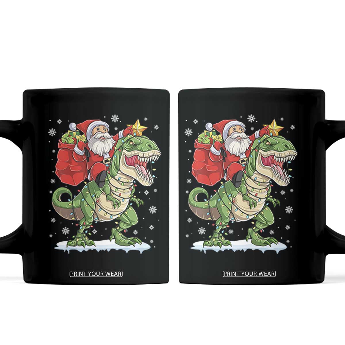 Funny Dinosaur Christmas Santa Claus Riding Dino Coffee Mug TS11 Black Print Your Wear