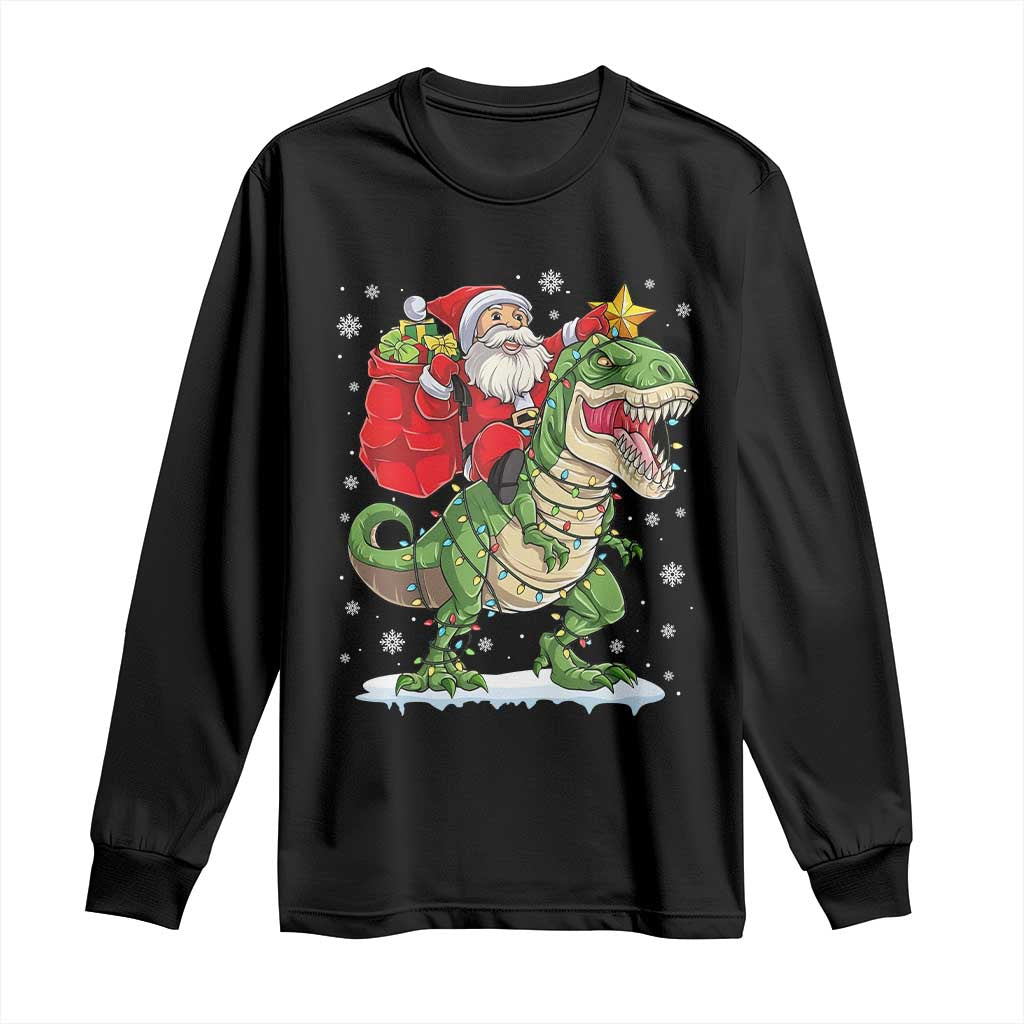 Funny Dinosaur Christmas Santa Claus Riding Dino Long Sleeve Shirt TS11 Black Print Your Wear
