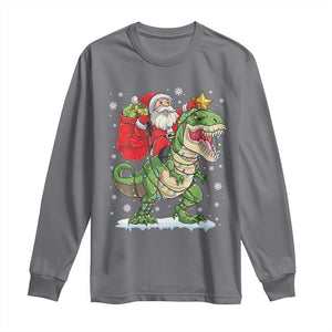 Funny Dinosaur Christmas Santa Claus Riding Dino Long Sleeve Shirt TS11 Charcoal Print Your Wear