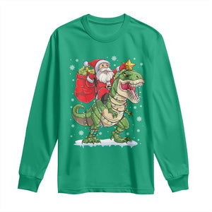 Funny Dinosaur Christmas Santa Claus Riding Dino Long Sleeve Shirt TS11 Irish Green Print Your Wear