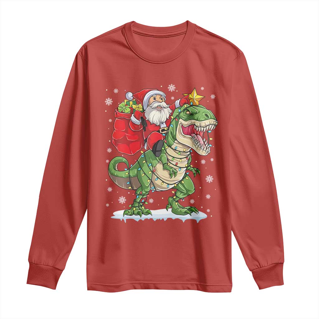 Funny Dinosaur Christmas Santa Claus Riding Dino Long Sleeve Shirt TS11 Red Print Your Wear