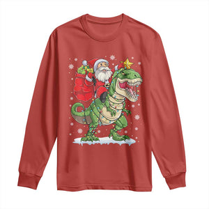 Funny Dinosaur Christmas Santa Claus Riding Dino Long Sleeve Shirt TS11 Red Print Your Wear