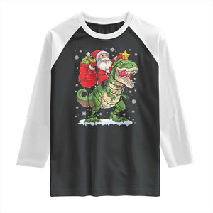 Funny Dinosaur Christmas Santa Claus Riding Dino Raglan Shirt TS11 Black White Print Your Wear