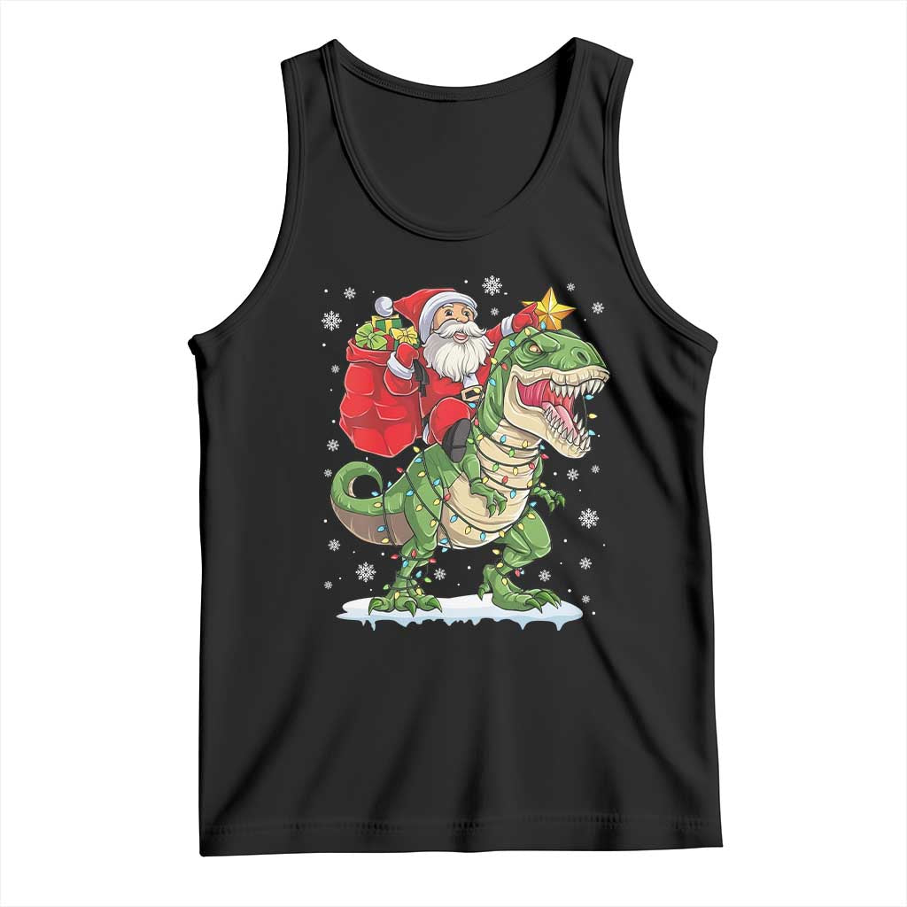 Funny Dinosaur Christmas Santa Claus Riding Dino Tank Top TS11 Black Print Your Wear