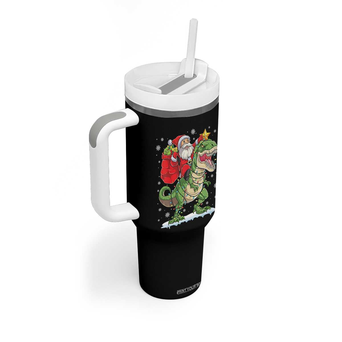 Funny Dinosaur Christmas Santa Claus Riding Dino Tumbler With Handle TS11 Print Your Wear