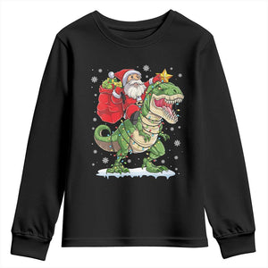 Funny Dinosaur Christmas Santa Claus Riding Dino Youth Sweatshirt TS11 Black Print Your Wear