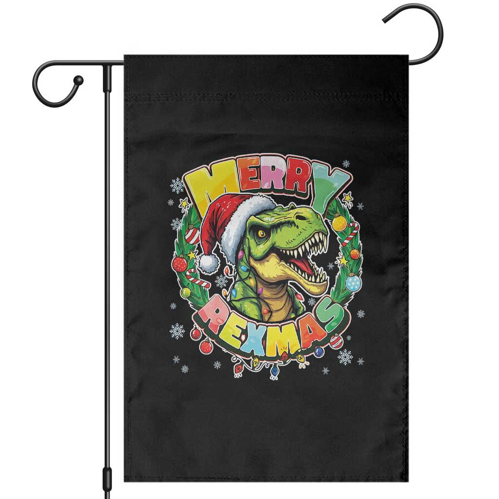 Funny Christmas Dinosaur Garden Flag Merry Rexmas Dino Xmas Wreath TS11 Black Print Your Wear