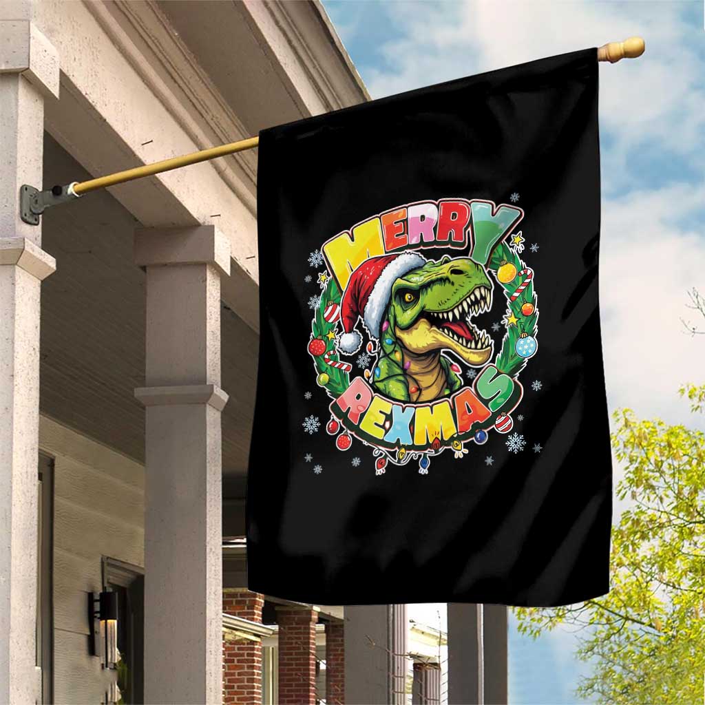Funny Christmas Dinosaur Garden Flag Merry Rexmas Dino Xmas Wreath TS11 Print Your Wear