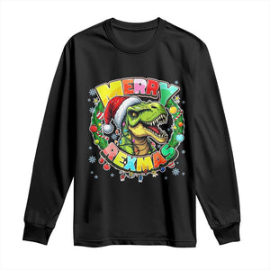 Funny Christmas Dinosaur Long Sleeve Shirt Merry Rexmas Dino Xmas Wreath TS11 Black Print Your Wear