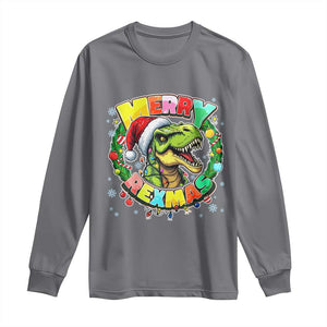 Funny Christmas Dinosaur Long Sleeve Shirt Merry Rexmas Dino Xmas Wreath TS11 Charcoal Print Your Wear