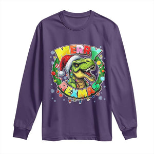 Funny Christmas Dinosaur Long Sleeve Shirt Merry Rexmas Dino Xmas Wreath TS11 Purple Print Your Wear