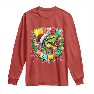Funny Christmas Dinosaur Long Sleeve Shirt Merry Rexmas Dino Xmas Wreath TS11 Red Print Your Wear