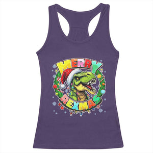 Funny Christmas Dinosaur Racerback Tank Top Merry Rexmas Dino Xmas Wreath TS11 Purple Print Your Wear