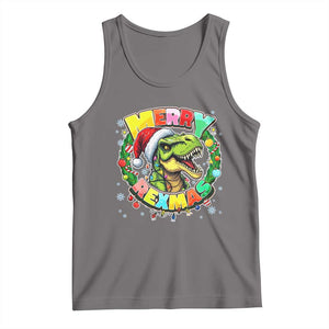Funny Christmas Dinosaur Tank Top Merry Rexmas Dino Xmas Wreath TS11 Deep Heather Print Your Wear