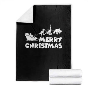 Funny Xmas Dinosaur Throw Blanket Merry Christmas Dino Santa's Sleigh TS11 Black Print Your Wear