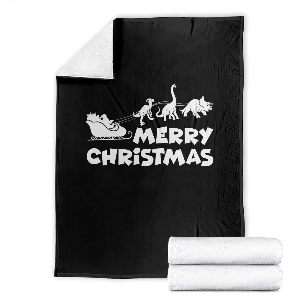 Funny Xmas Dinosaur Throw Blanket Merry Christmas Dino Santa's Sleigh TS11 Black Print Your Wear
