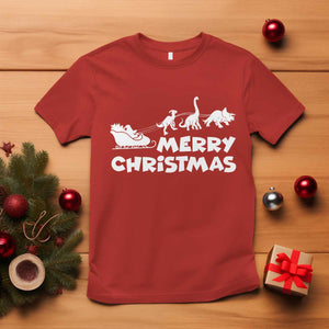 Funny Xmas Dinosaur T Shirt Merry Christmas Dino Santa's Sleigh TS11 Red Print Your Wear