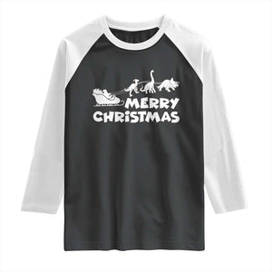 Funny Xmas Dinosaur Raglan Shirt Merry Christmas Dino Santa's Sleigh TS11 Black White Print Your Wear