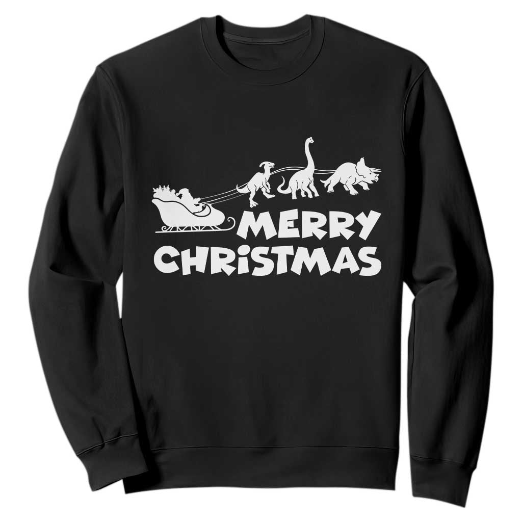 Funny Xmas Dinosaur Sweatshirt Merry Christmas Dino Santa's Sleigh TS11 Black Print Your Wear