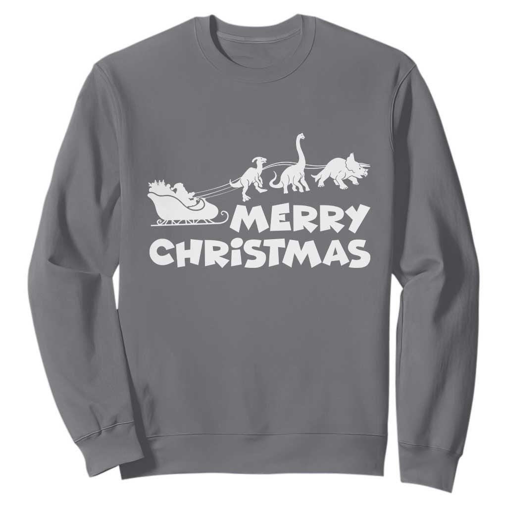 Funny Xmas Dinosaur Sweatshirt Merry Christmas Dino Santa's Sleigh TS11 Charcoal Print Your Wear