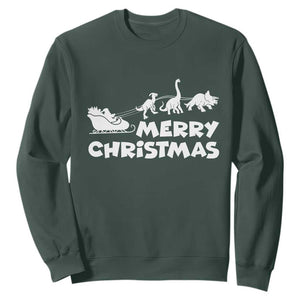 Funny Xmas Dinosaur Sweatshirt Merry Christmas Dino Santa's Sleigh TS11 Dark Forest Green Print Your Wear
