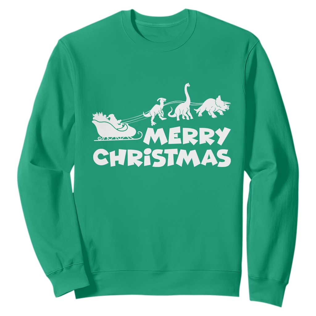 Funny Xmas Dinosaur Sweatshirt Merry Christmas Dino Santa's Sleigh TS11 Irish Green Print Your Wear