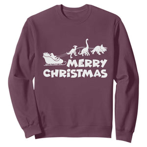 Funny Xmas Dinosaur Sweatshirt Merry Christmas Dino Santa's Sleigh TS11 Maroon Print Your Wear