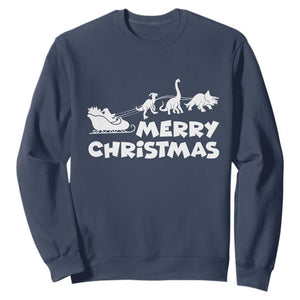 Funny Xmas Dinosaur Sweatshirt Merry Christmas Dino Santa's Sleigh TS11 Navy Print Your Wear