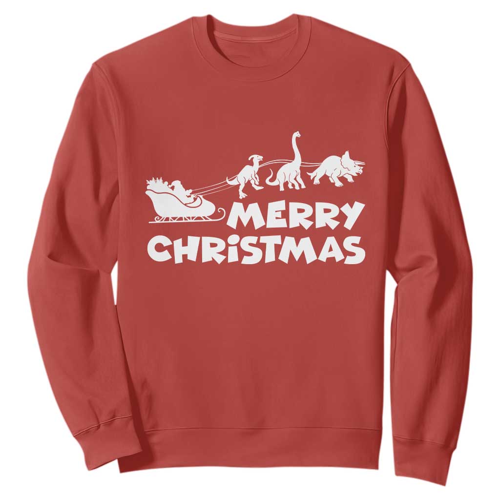 Funny Xmas Dinosaur Sweatshirt Merry Christmas Dino Santa's Sleigh TS11 Red Print Your Wear