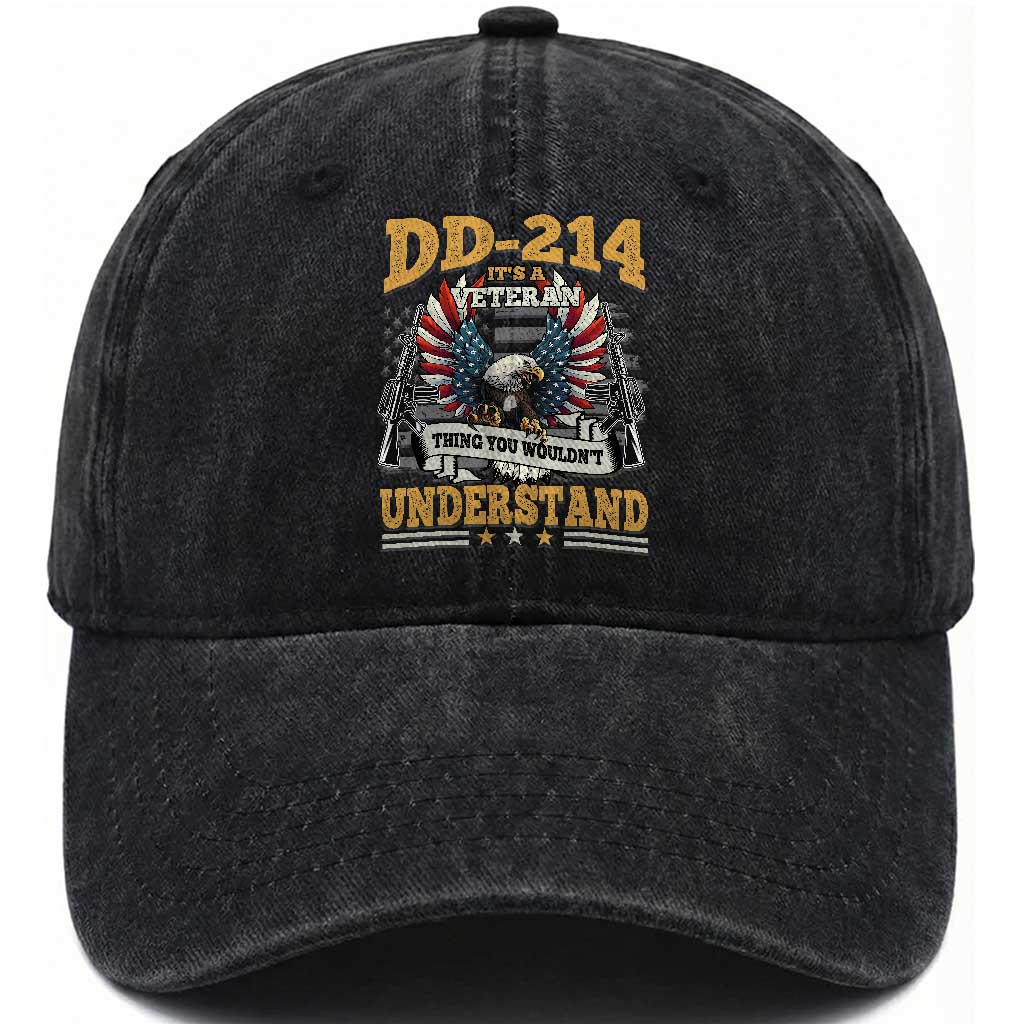 DD214 It Is A Veteran Thing You Wouldnt Understand Washed Cotton Baseball Cap US Veteran Bald Egale TS11 Washed Cap Universal Fit Black Print Your Wear