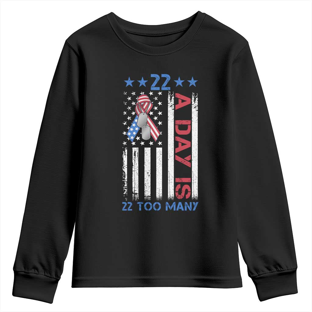 Veteran Suicide Awareness Youth Sweatshirt 22 A Day Is 22 Too Many American Flag TS11 Black Print Your Wear