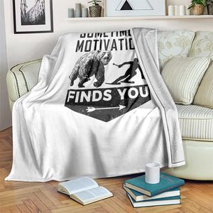 Funny Skiing Throw Blanket Sometimes Motivation Finds You Ski Mountain Bear TS11 Print Your Wear