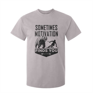 Funny Skiing T Shirt For Kid Sometimes Motivation Finds You Ski Mountain Bear TS11 Ice Gray Print Your Wear
