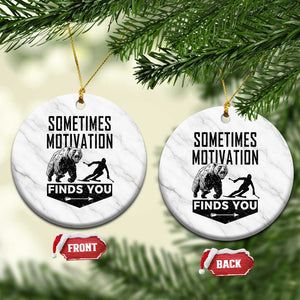 Funny Skiing Ceramic Ornament Sometimes Motivation Finds You Ski Mountain Bear TS11 1pc White Marble Print Your Wear