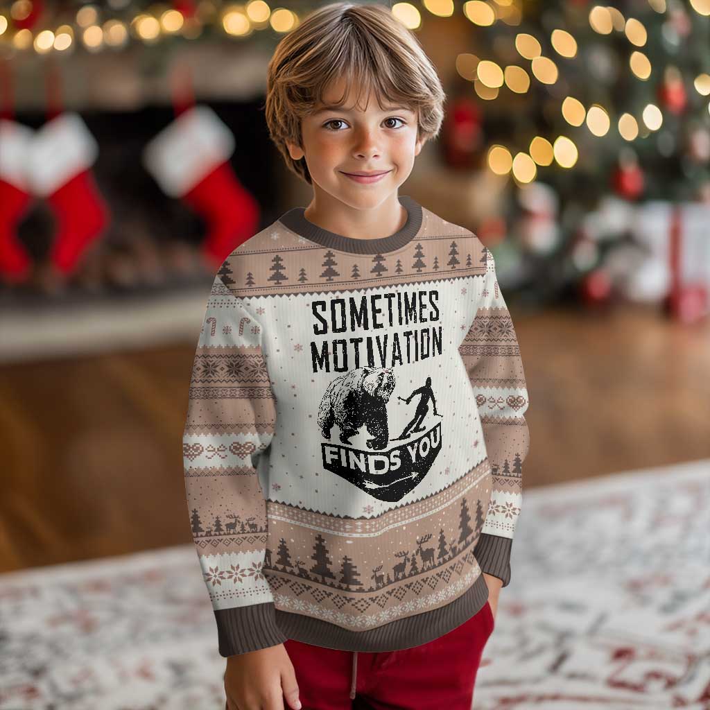 Funny Skiing Ugly Christmas Sweater Sometimes Motivation Finds You Ski Mountain Bear TS11 Mocha Mousse Print Your Wear