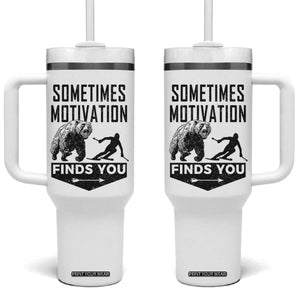 Funny Skiing Tumbler With Handle Sometimes Motivation Finds You Ski Mountain Bear TS11 One Size: 40 oz White Print Your Wear