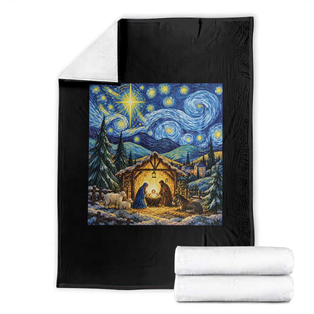 Christmas Nativity Scene Starry Night Catholic Christian Bethlehem Star Throw Blanket