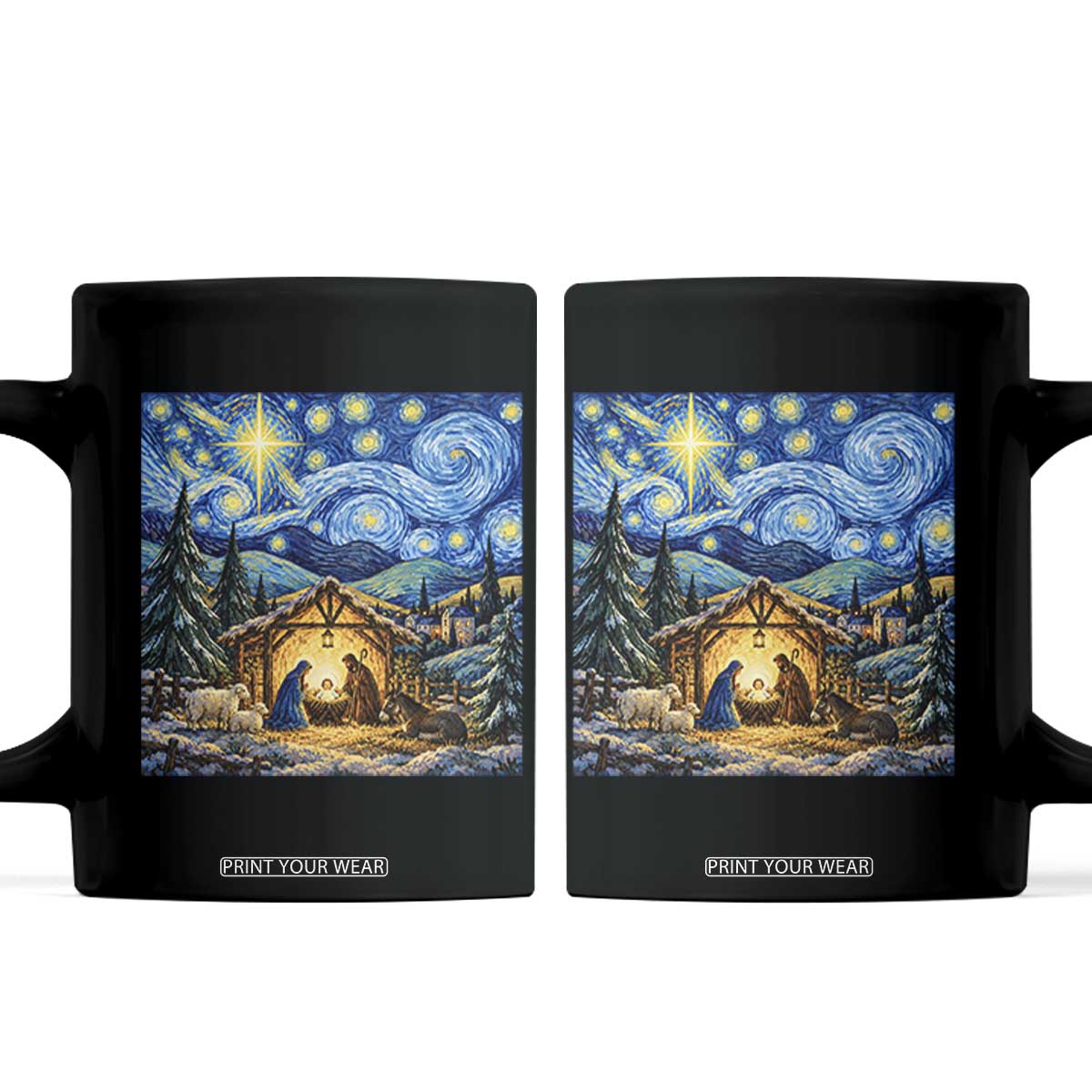 Christmas Nativity Scene Starry Night Catholic Christian Bethlehem Star Coffee Mug