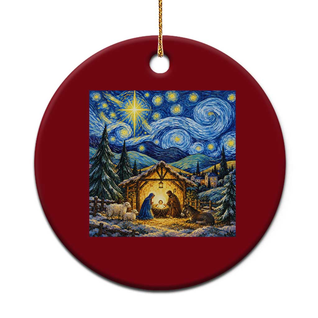 Christmas Nativity Scene Starry Night Catholic Christian Bethlehem Star Ceramic Ornament