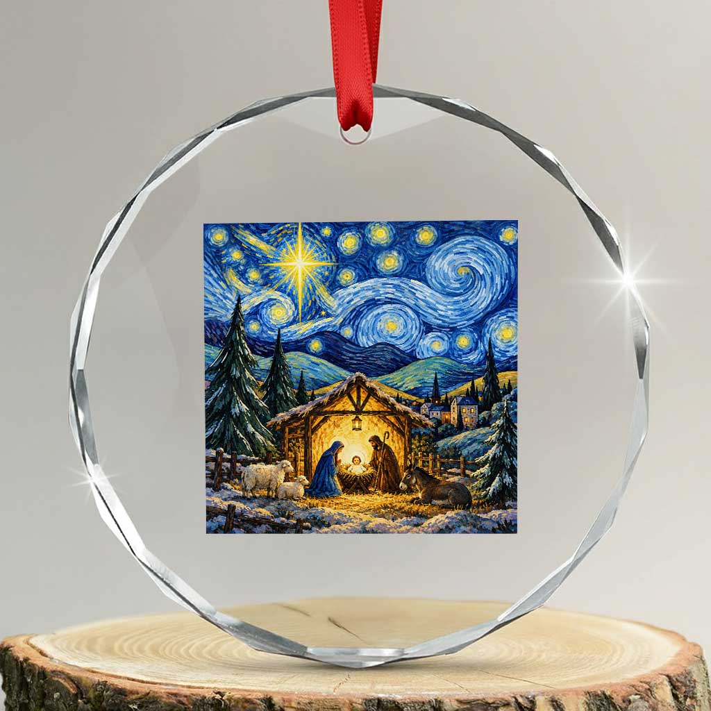 Christmas Nativity Scene Starry Night Catholic Christian Bethlehem Star Crystal Glass Ornament