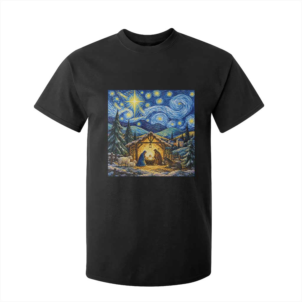 Christmas Nativity Scene Starry Night Catholic Christian Bethlehem Star T Shirt For Kid