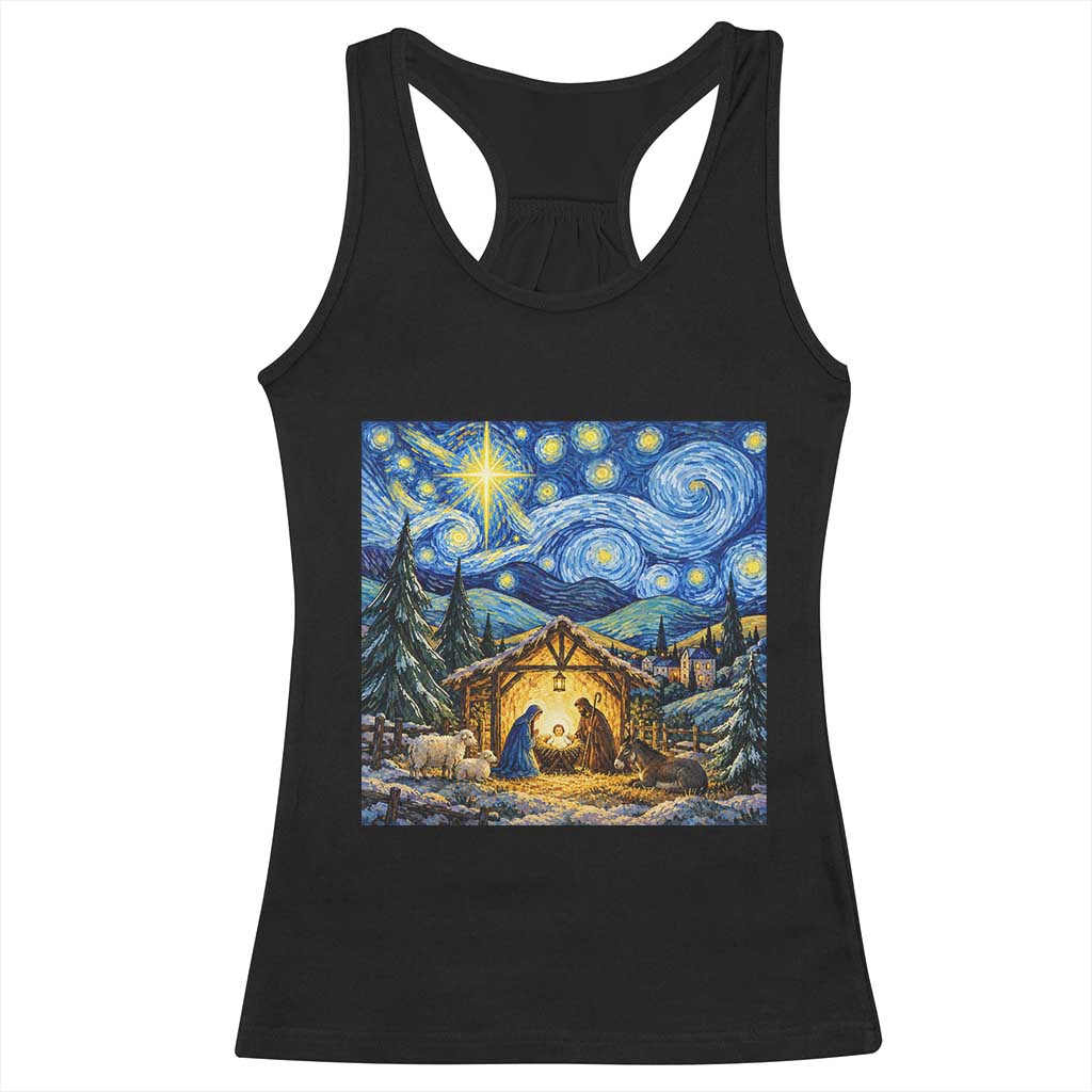 Christmas Nativity Scene Starry Night Catholic Christian Bethlehem Star Racerback Tank Top
