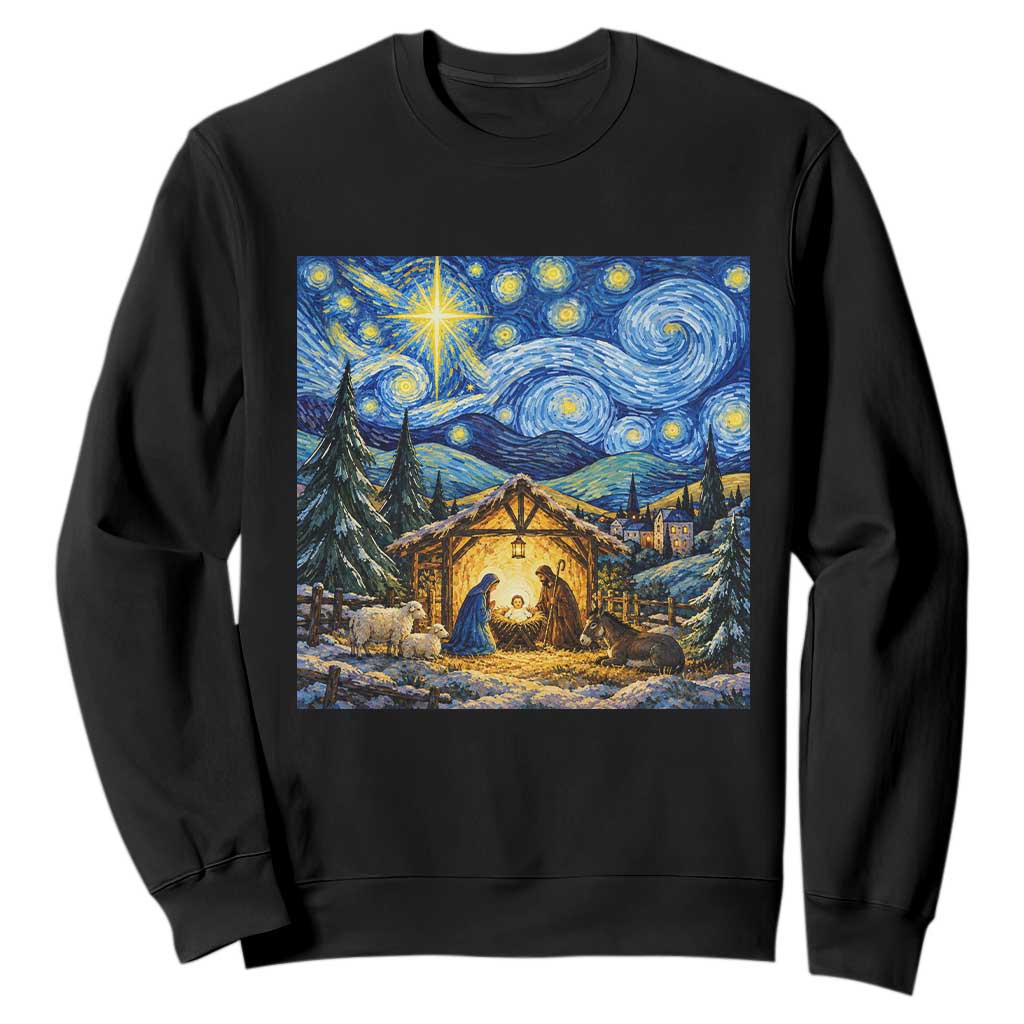 Christmas Nativity Scene Starry Night Catholic Christian Bethlehem Star Sweatshirt